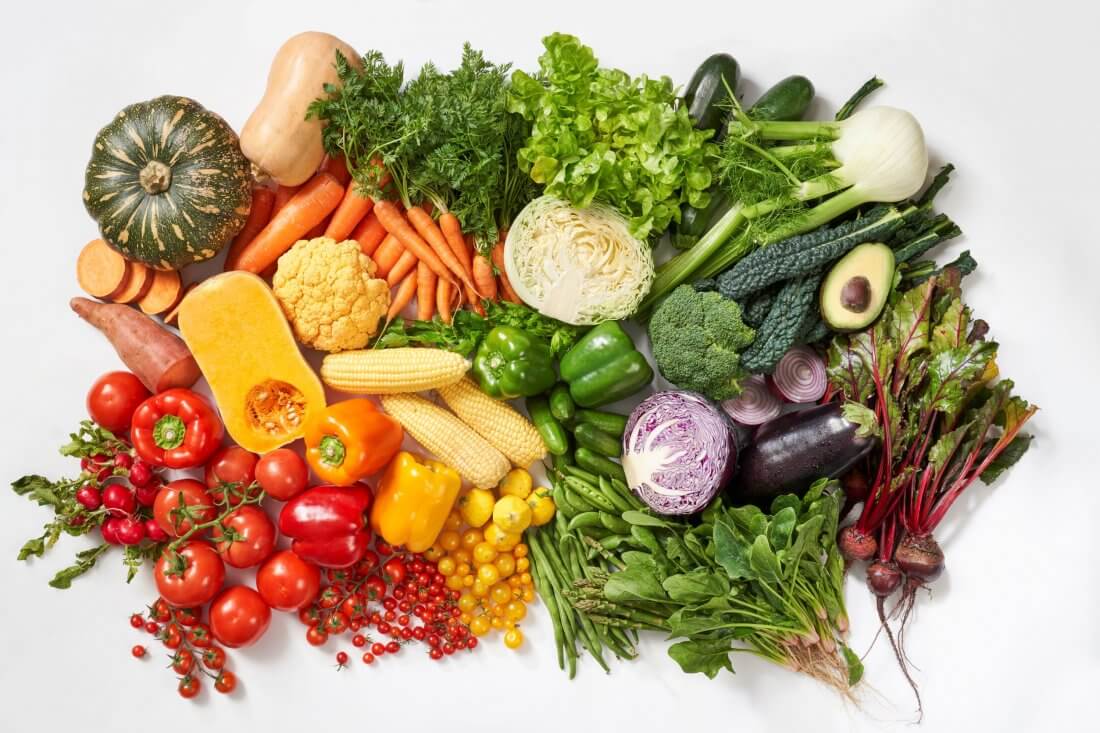 Array of different colourful vegetables