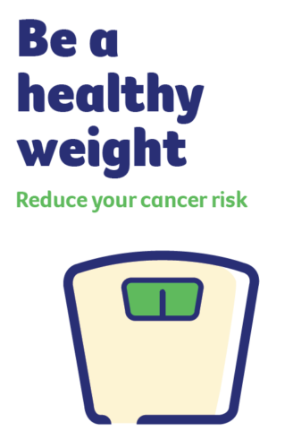 Be a healthy weight to reduce your cancer risk. Icon of a set of scales.