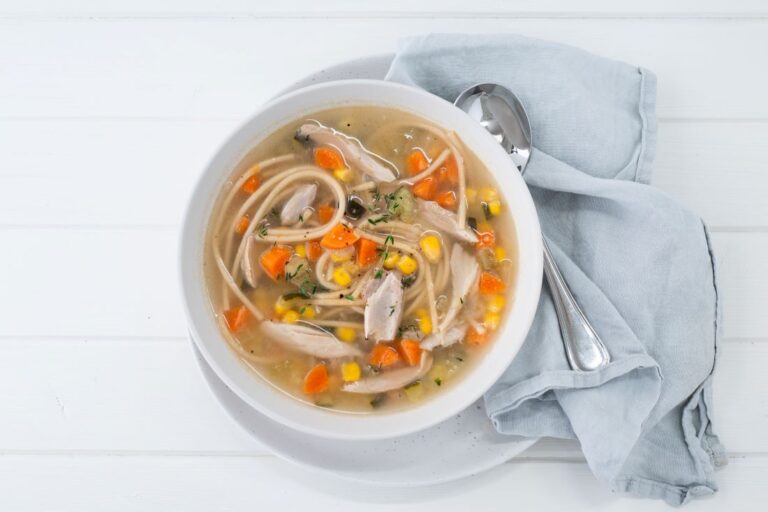 Chicken noodle soup in a bowl 