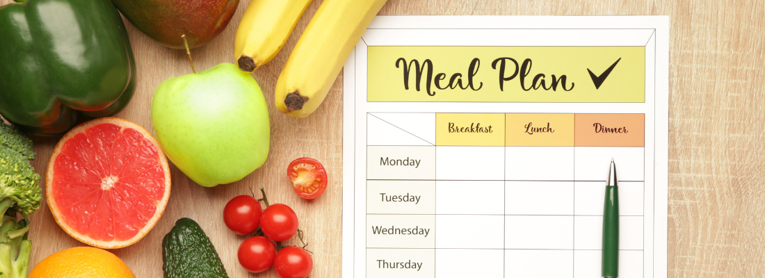 mid week meal planner calendar with a selection of fruit and vegetables