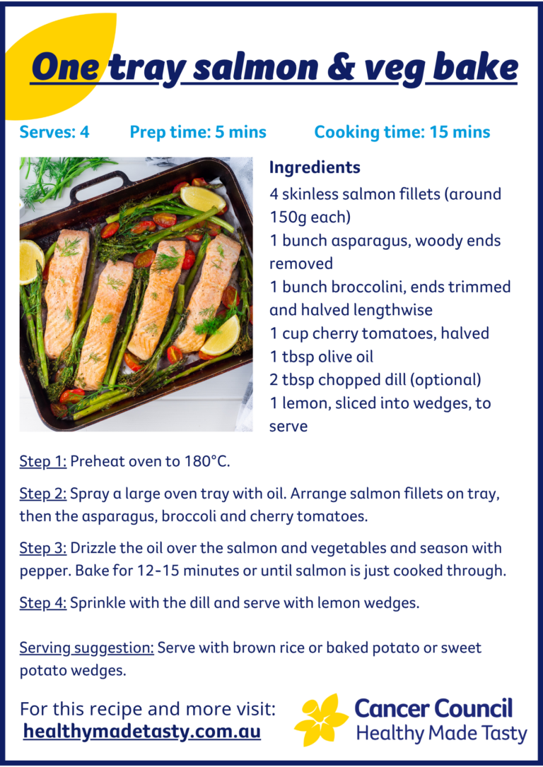 One-tray salmon and veg bake recipe
