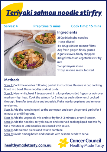Teriyaki salmon noodle stir fry recipe snippet
